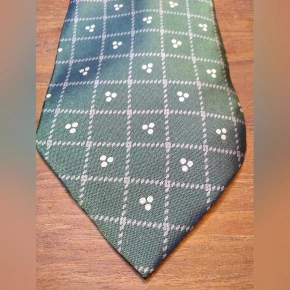 Giorgio Armani Tie, 60% Polyester, 40% Silk, Green & White Pattern Made … - Picture 2 of 10